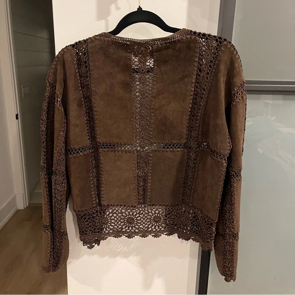 Vintage Scully Leather Suede Crotchet Patchwork Jacket - Size 8 - Picture 3 of 8